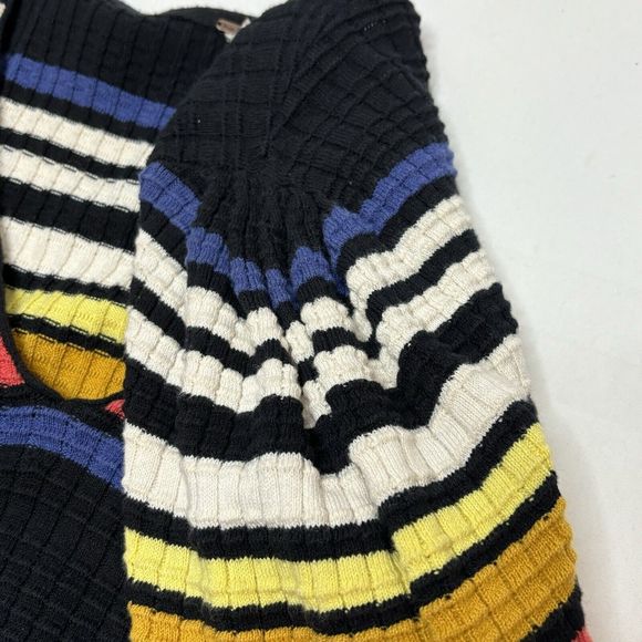 Free People Gidget Sweater Mini Dress Knit Black Striped SMALL V Neck Retro Boho - Picture 9 of 11